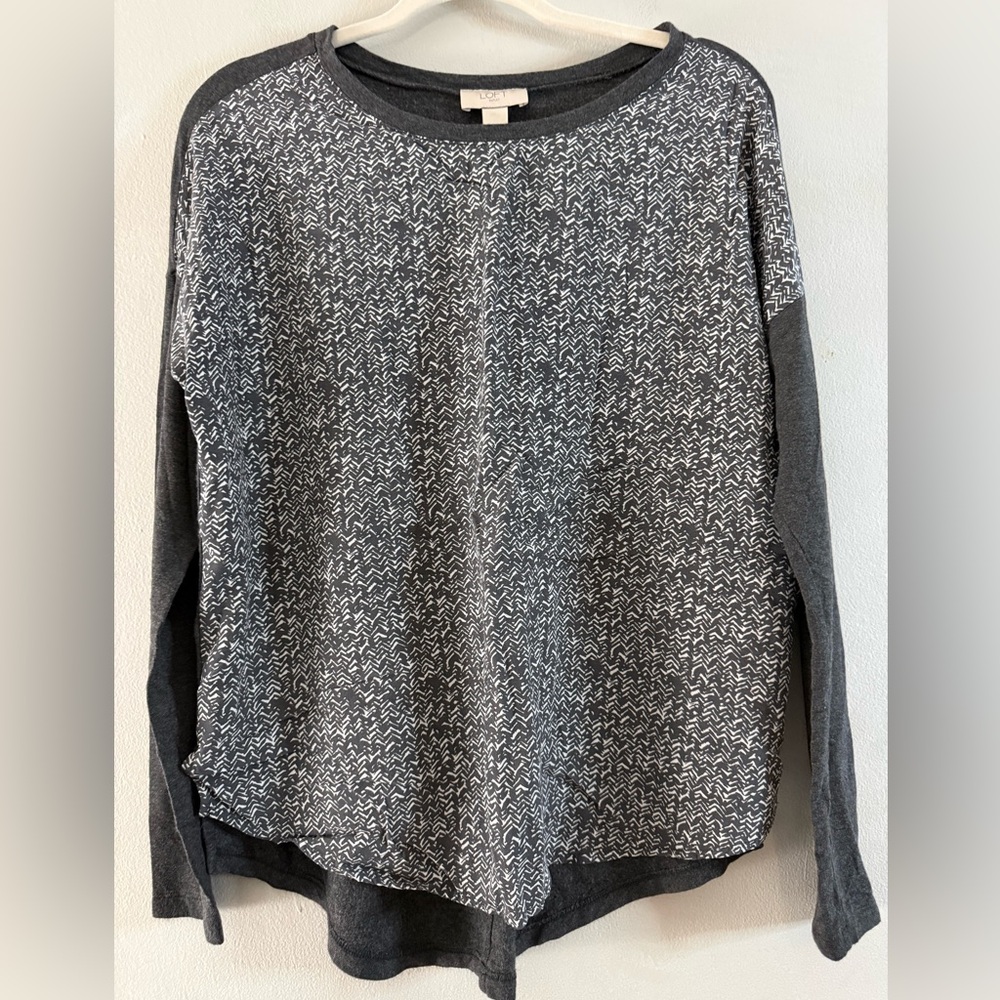 LOFT Black and Gray Long Sleeve Top - Size S